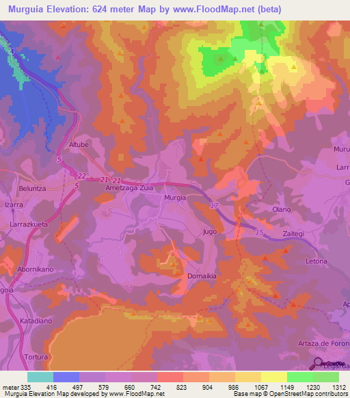 Murguia,Spain Elevation Map