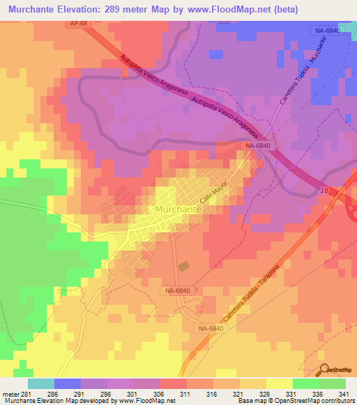 Murchante,Spain Elevation Map