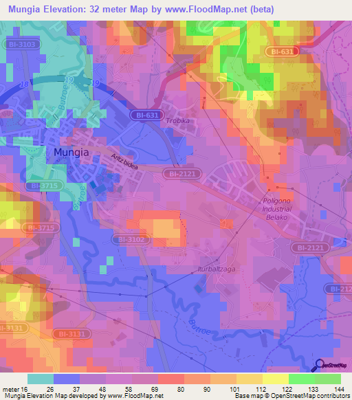 Mungia,Spain Elevation Map