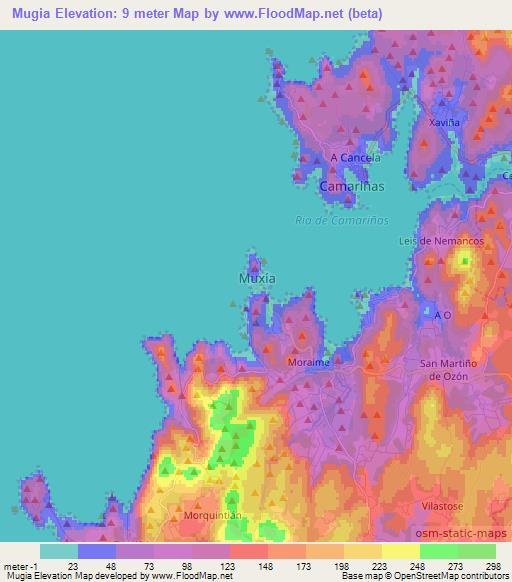 Mugia,Spain Elevation Map