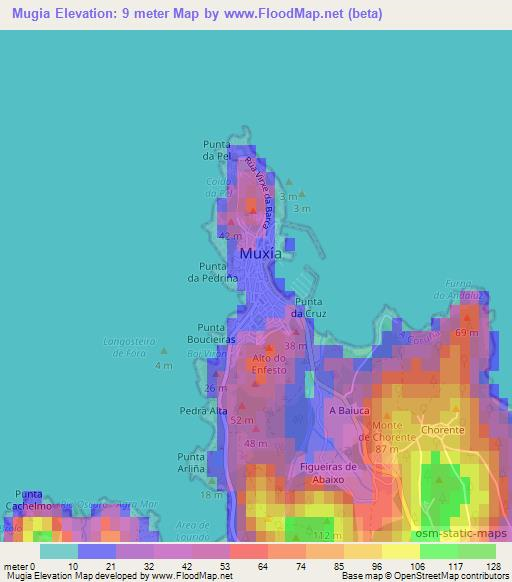 Mugia,Spain Elevation Map