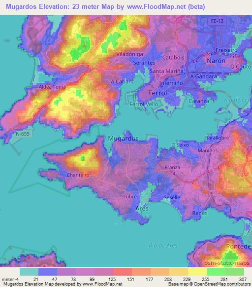 Mugardos,Spain Elevation Map