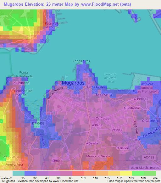 Mugardos,Spain Elevation Map