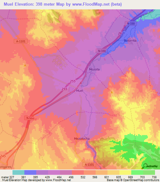 Muel,Spain Elevation Map