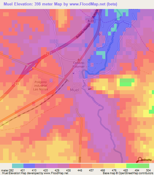 Muel,Spain Elevation Map