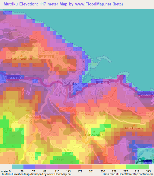 Mutriku,Spain Elevation Map