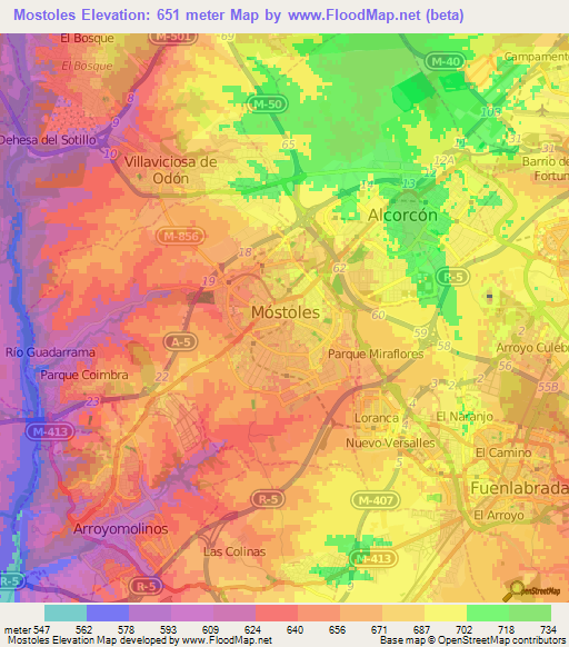 Mostoles,Spain Elevation Map