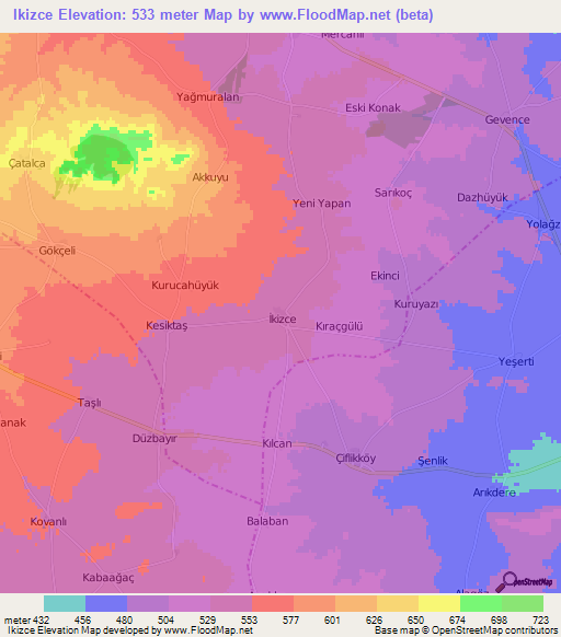 Ikizce,Turkey Elevation Map