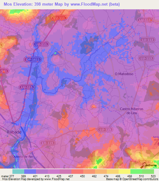 Mos,Spain Elevation Map