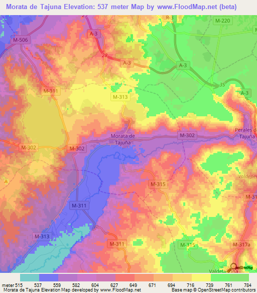 Morata de Tajuna,Spain Elevation Map