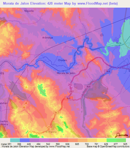 Morata de Jalon,Spain Elevation Map