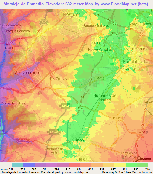 Moraleja de Enmedio,Spain Elevation Map