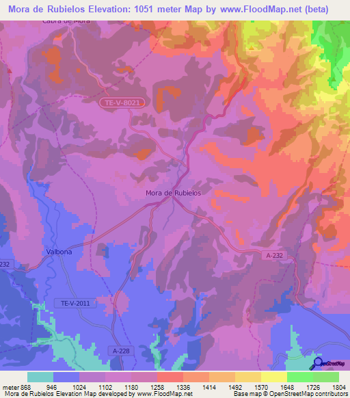 Mora de Rubielos,Spain Elevation Map