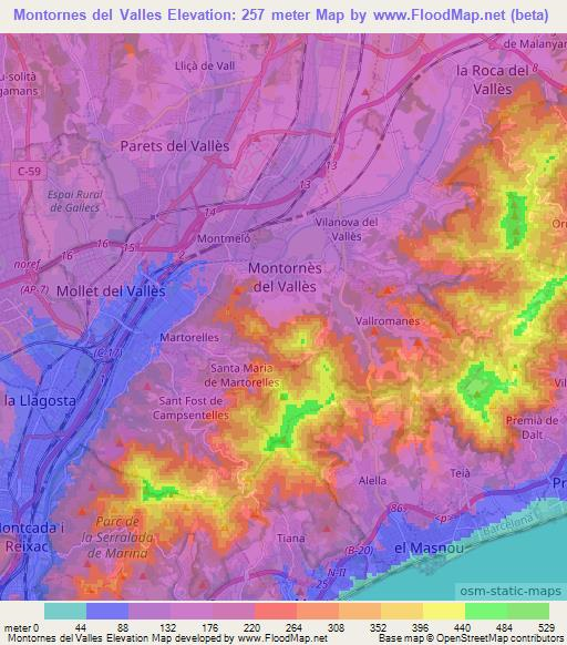 Montornes del Valles,Spain Elevation Map