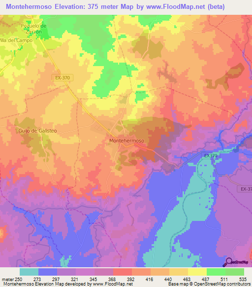 Montehermoso,Spain Elevation Map