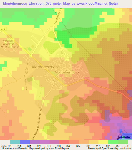 Montehermoso,Spain Elevation Map