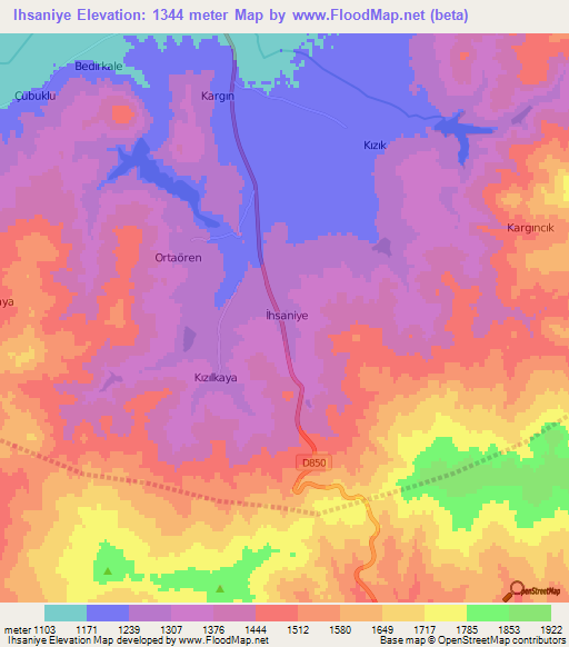 Ihsaniye,Turkey Elevation Map