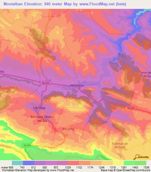 Montalban,Spain Elevation Map