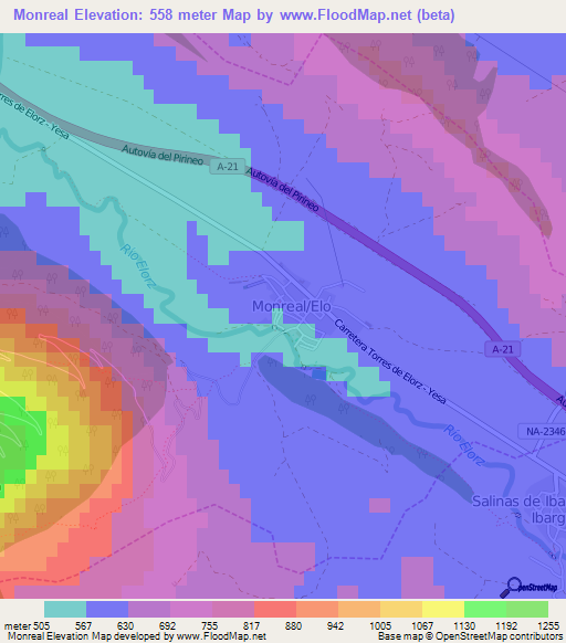 Monreal,Spain Elevation Map