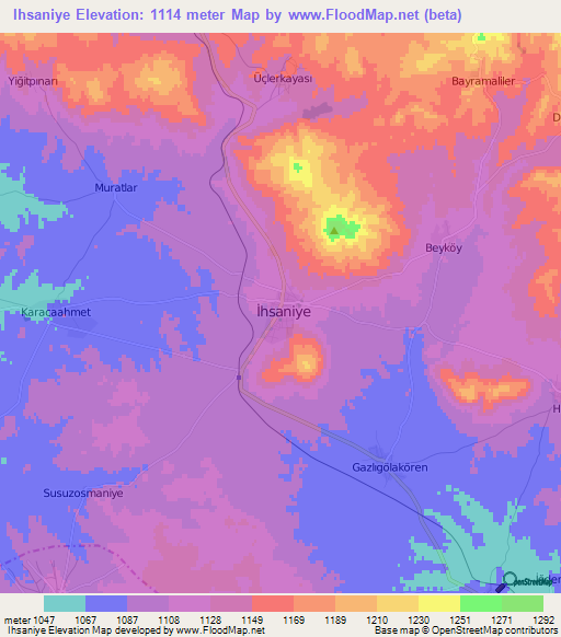 Ihsaniye,Turkey Elevation Map