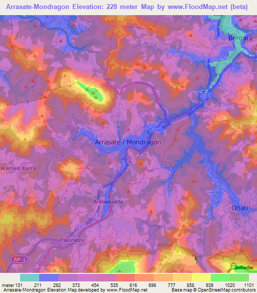 Arrasate-Mondragon,Spain Elevation Map