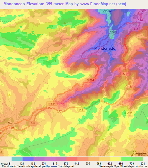 Mondonedo,Spain Elevation Map