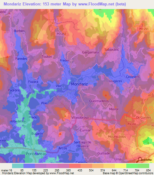 Mondariz,Spain Elevation Map