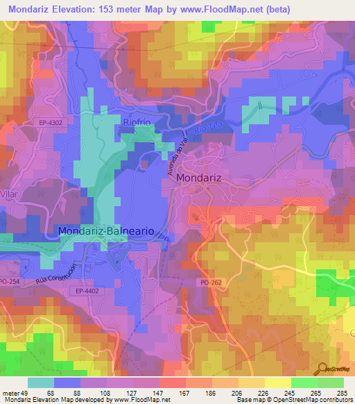 Mondariz,Spain Elevation Map