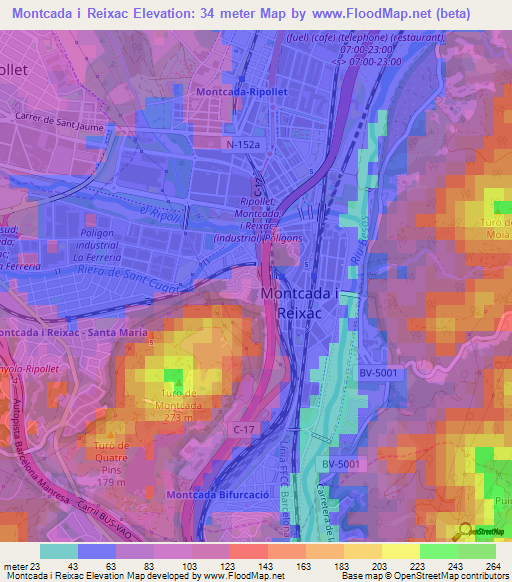 Montcada i Reixac,Spain Elevation Map