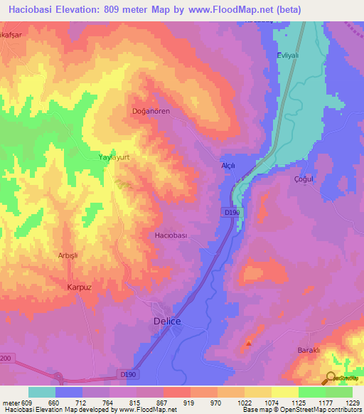 Haciobasi,Turkey Elevation Map