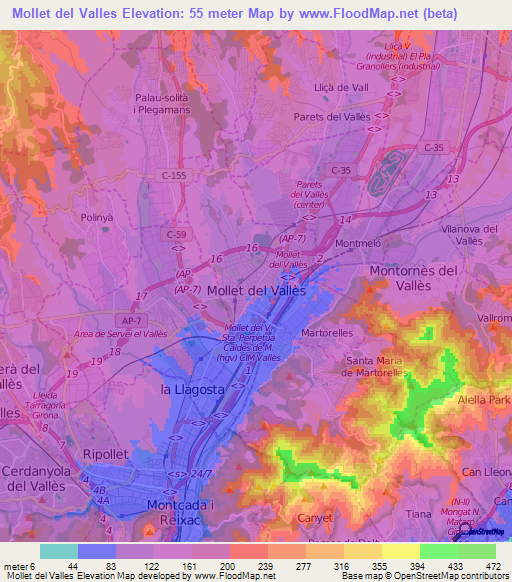 Mollet del Valles,Spain Elevation Map