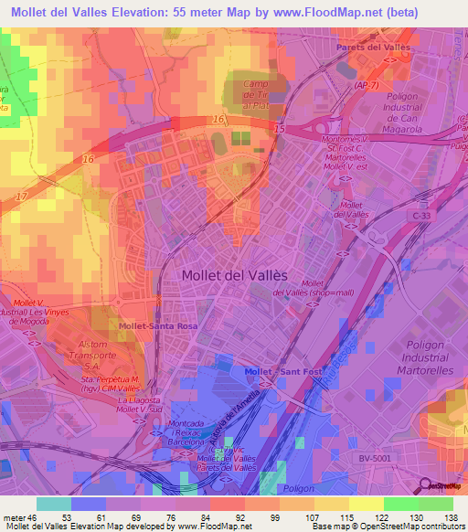 Mollet del Valles,Spain Elevation Map