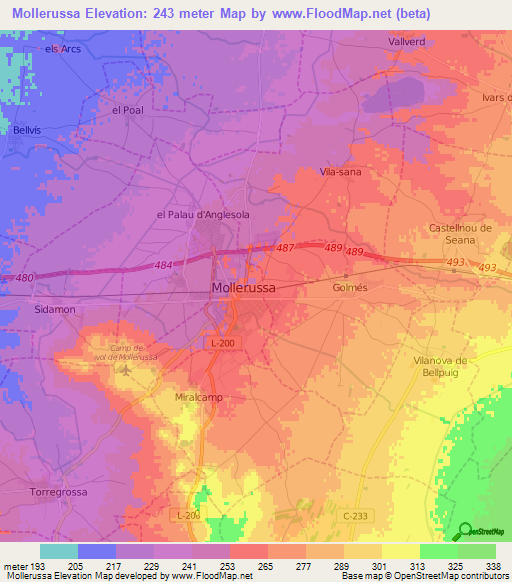 Mollerussa,Spain Elevation Map