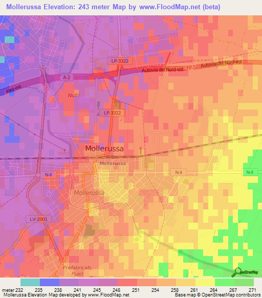 Mollerussa,Spain Elevation Map