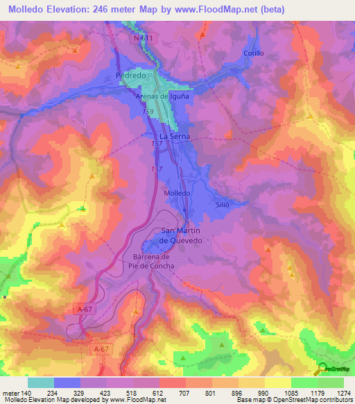 Molledo,Spain Elevation Map