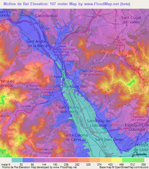 Molins de Rei,Spain Elevation Map