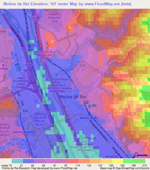 Molins de Rei,Spain Elevation Map