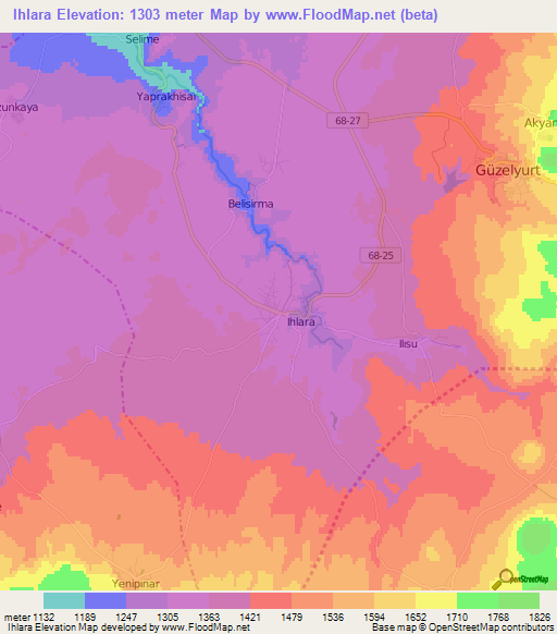 Ihlara,Turkey Elevation Map