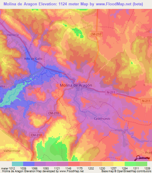 Molina de Aragon,Spain Elevation Map