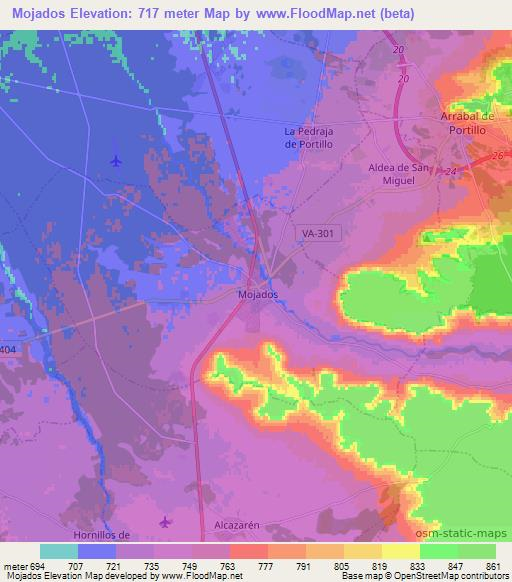 Mojados,Spain Elevation Map