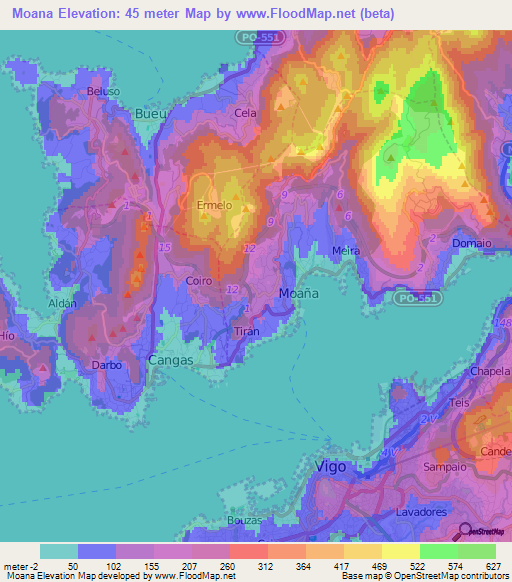 Moana,Spain Elevation Map