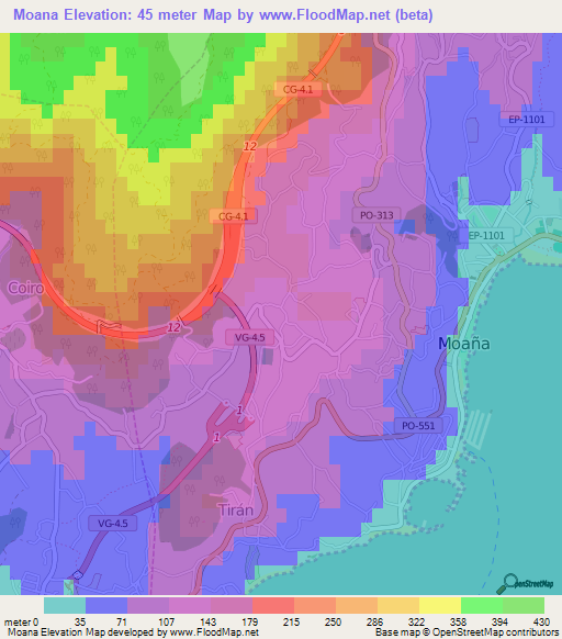 Moana,Spain Elevation Map