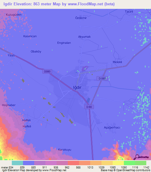 Igdir,Turkey Elevation Map