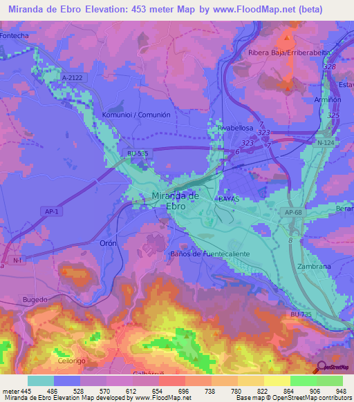 Miranda de Ebro,Spain Elevation Map