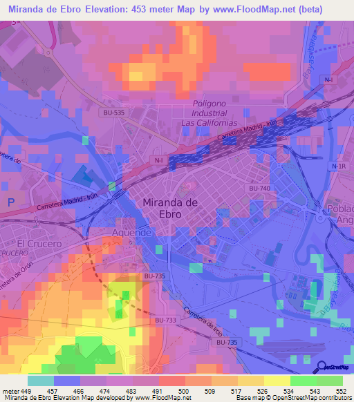 Miranda de Ebro,Spain Elevation Map