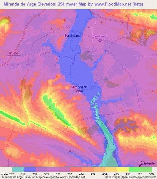 Miranda de Arga,Spain Elevation Map