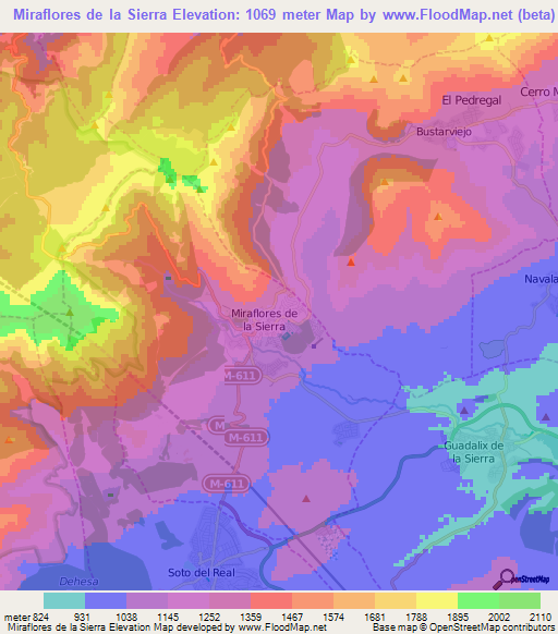 Miraflores de la Sierra,Spain Elevation Map