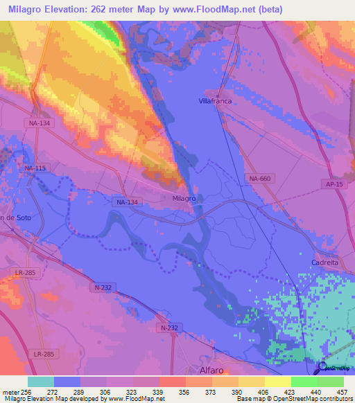 Milagro,Spain Elevation Map