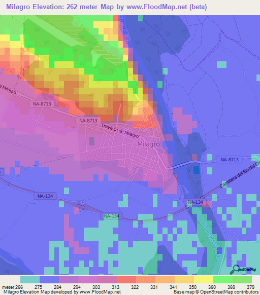 Milagro,Spain Elevation Map