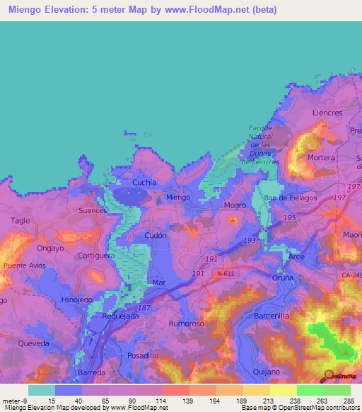 Miengo,Spain Elevation Map